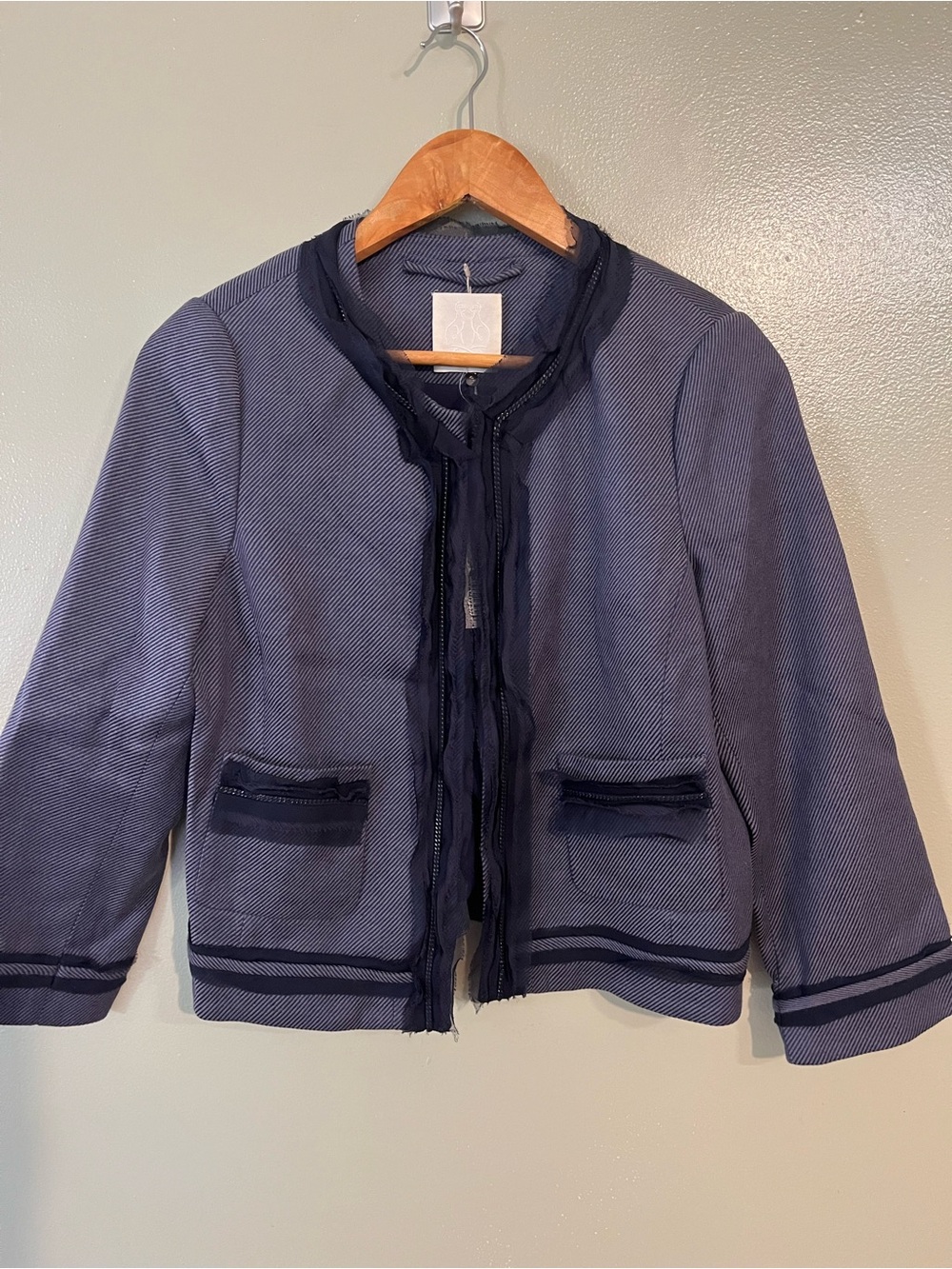 Rebecca Taylor LVF  Navy Textured Jacket with Trim Preppy Office Formal 6 NWT
